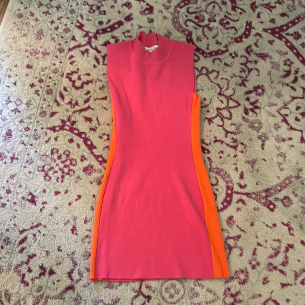 Hot Pink Sleeveless Mock Neck Bodycon Mini Dress - small
